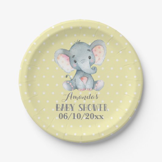 Olifant Baby shower geel papier Bord (Voorkant)