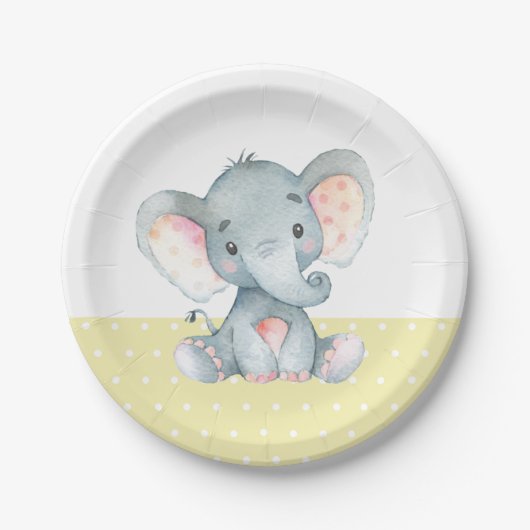 Olifant Baby shower geel papier Bord (Voorkant)