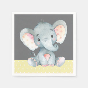 Olifant Baby shower Gele en Grijze Servetten