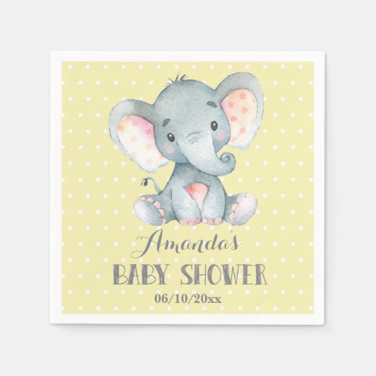 Olifant Baby shower Gele en Grijze Servetten (Voorkant)