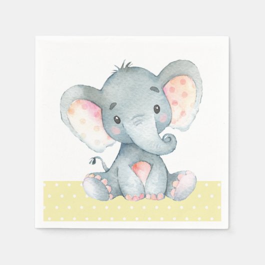 Olifant Baby Shower Gele Servetten (Voorkant)