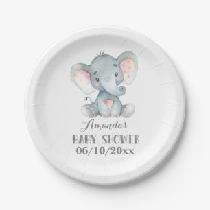Olifant Baby shower grijs papier Bord