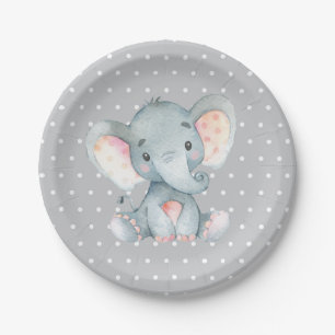 Olifant Baby shower grijs papier Bord