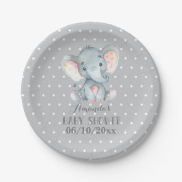 Olifant Baby shower grijs papier Bord