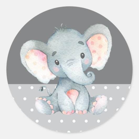 Olifant Baby shower Grijs Ronde Sticker (Voorkant)