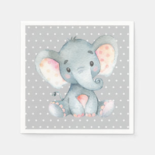 Olifant Baby shower grijze servetten