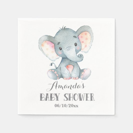 Olifant Baby shower grijze servetten (Voorkant)