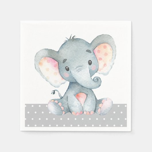 Olifant Baby shower grijze servetten (Voorkant)