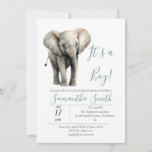 Olifant Baby shower het is een jongensthema Kaart