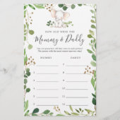 Olifant Baby shower Hoe oud waren ze spel Kaart (Voorkant)