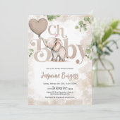 Olifant Baby shower Invitation - Aardtonen Kaart (Staand voorkant)