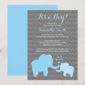 Olifant Baby shower Invitation Blue Grey Chevron Kaart (Voorkant / Achterkant)