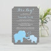 Olifant Baby shower Invitation Blue Grey Chevron Kaart (Staand voorkant)