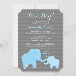 Olifant Baby shower Invitation Blue Grey Chevron Kaart