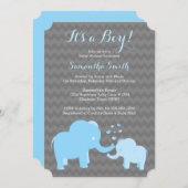 Olifant Baby shower Invitation Blue Grey Chevron Kaart (Voorkant / Achterkant)