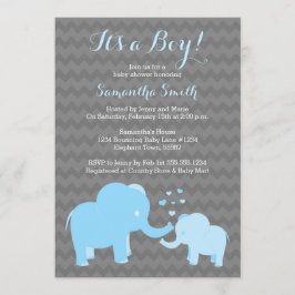 Olifant Baby shower Invitation Blue Grey Chevron Kaart