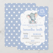Olifant Baby shower Invitation Blue Polka Dot Boy Kaart (Voorkant / Achterkant)