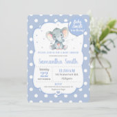 Olifant Baby shower Invitation Blue Polka Dot Boy Kaart (Staand voorkant)