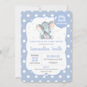 Olifant Baby shower Invitation Blue Polka Dot Boy Kaart (Voorkant)