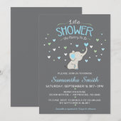 Olifant Baby shower Invitation, Boy Baby shower Kaart (Voorkant / Achterkant)