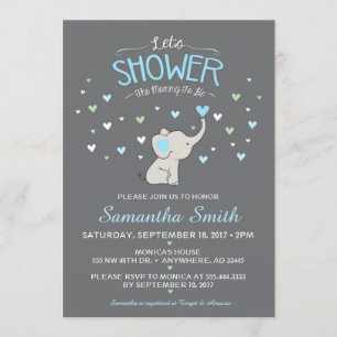 Olifant Baby shower Invitation, Boy Baby shower Kaart