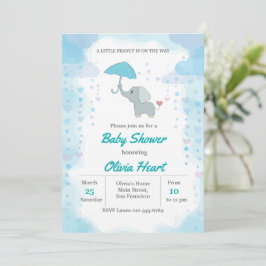 Olifant Baby shower Invitation, Boy Baby shower Kaart