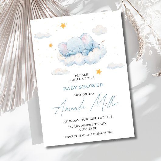 Olifant Baby shower Invitation, Boy Baby shower Kaart