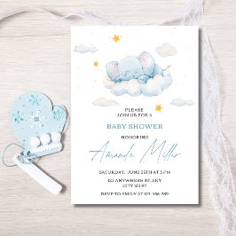Olifant Baby shower Invitation, Boy Baby shower Kaart
