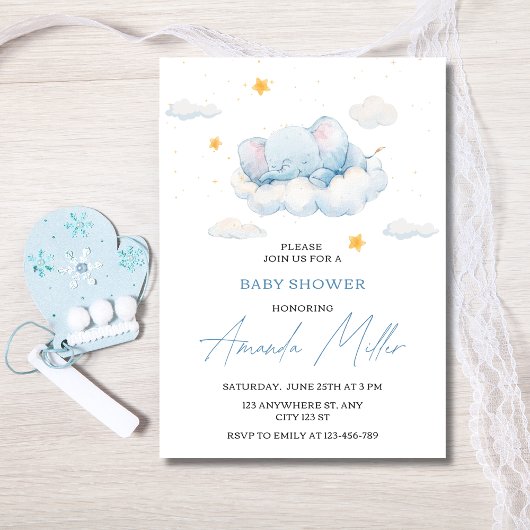 Olifant Baby shower Invitation, Boy Baby shower Kaart