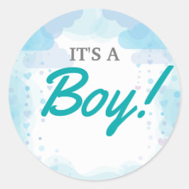 Olifant Baby shower Invitation, Boy Baby shower Ronde Sticker