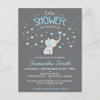 Olifant Baby shower Invitation, Boy Baby shower Uitnodiging Briefkaart