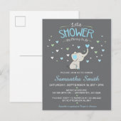 Olifant Baby shower Invitation, Boy Baby shower Uitnodiging Briefkaart (Voorkant / Achterkant)
