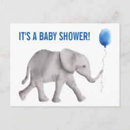 Olifant Baby shower Invitation Briefkaart, blauw Uitnodiging Briefkaart