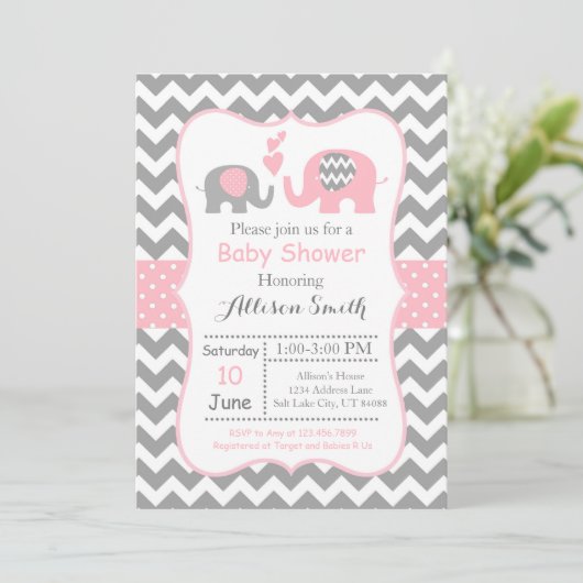 Olifant Baby shower Invitation, Chevron Kaart (Staand voorkant)
