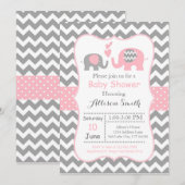 Olifant Baby shower Invitation, Chevron Kaart (Voorkant / Achterkant)