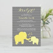 Olifant Baby shower Invitation Geel en Grijs Kaart (Staand voorkant)