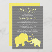 Olifant Baby shower Invitation Geel en Grijs Kaart (Voorkant / Achterkant)