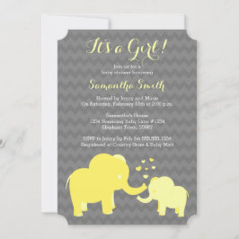 Olifant Baby shower Invitation Geel en Grijs Kaart