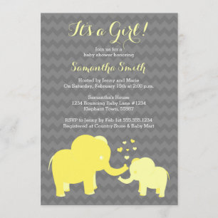 Olifant Baby shower Invitation Geel en Grijs Kaart