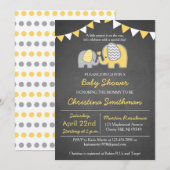Olifant Baby shower Invitation Geel en Grijs Kaart (Voorkant / Achterkant)