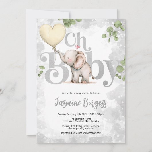 Olifant Baby shower Invitation - Geel Kaart (Voorkant)