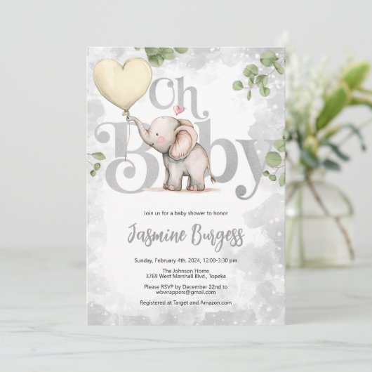 Olifant Baby shower Invitation - Geel Kaart (Staand voorkant)