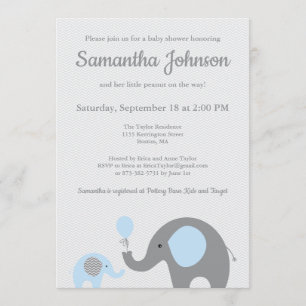 Olifant Baby shower Invitation in blauw en grijs Kaart