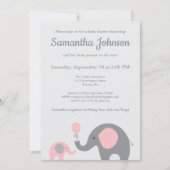 Olifant Baby shower Invitation in Roze en Grijs Kaart (Voorkant)