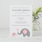 Olifant Baby shower Invitation in Roze en Grijs Kaart (Staand voorkant)