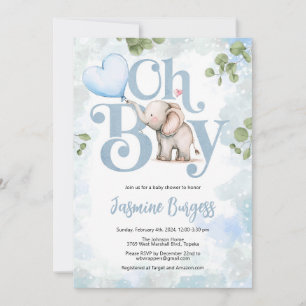 Olifant Baby shower Invitation - Oh Boy Kaart