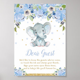 Olifant Baby Shower Jongen Vingerafdruk Gastboek H Poster