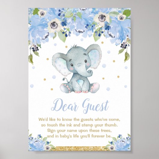 Olifant Baby Shower Jongen Vingerafdruk Gastboek H Poster (Voorkant)