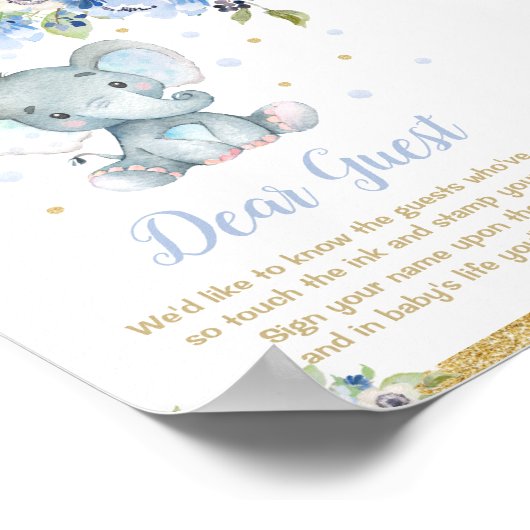 Olifant Baby Shower Jongen Vingerafdruk Gastboek H Poster (Hoek)