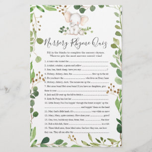 Olifant Baby shower kinderkamer rijm quiz spel